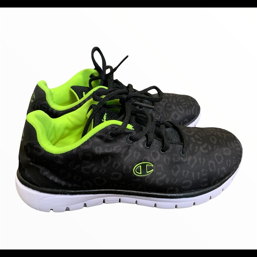 Champion Black Neon Green Cheetah Print Lace Up Sneakers Shoes Size 7